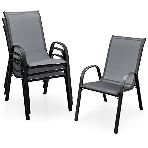 Set of 4 Stackable Patio Dining Chairs with Armrests K514