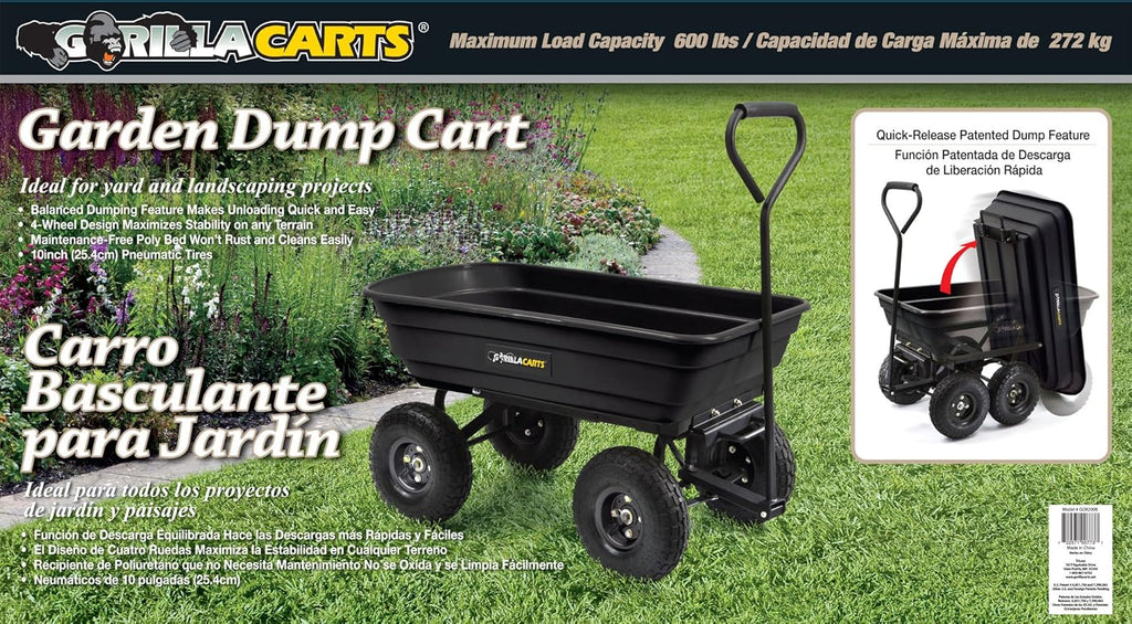 Poly Garden Dump Cart with Steel Frame and 10-Inch Pneumatic Tires P1003
