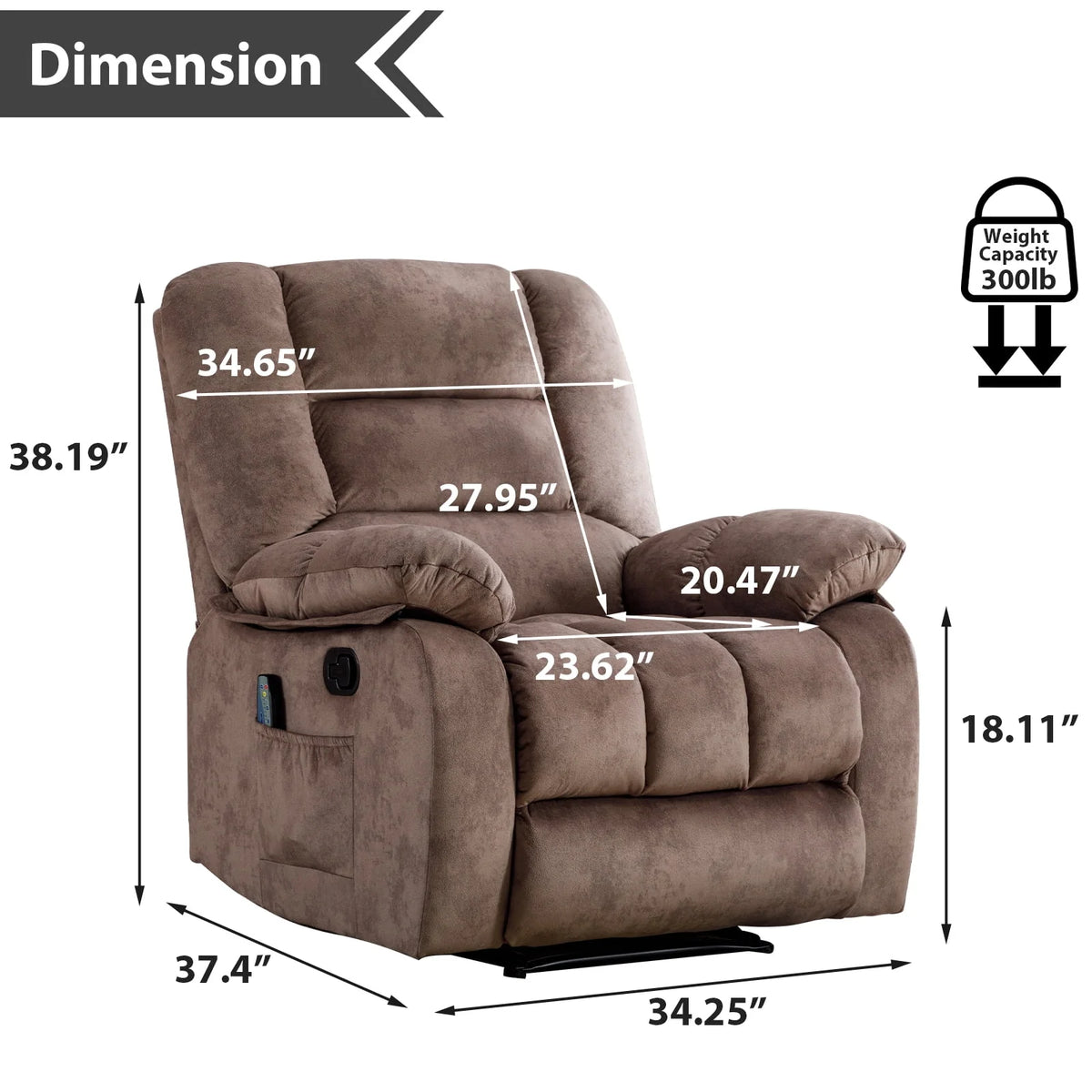 Gray Fabric Manual Recliner with Massage and Heat W272763