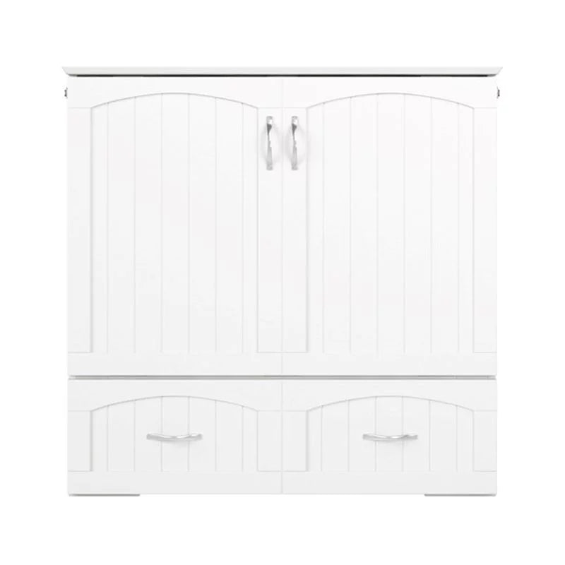 White Wood Twin XL Murphy Bed Chest with Mattress W51878