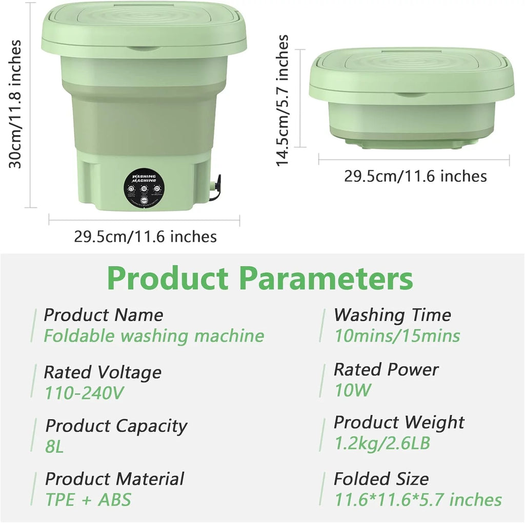 Mini Folding Washing Machine with Dryer Bucket 8L Green L24950