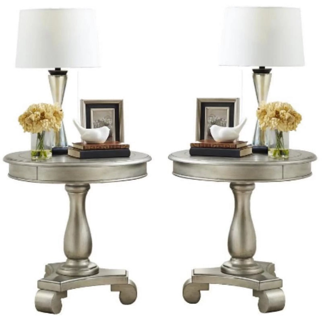 Round Wood Pedestal End Table Set of 2 Y5913
