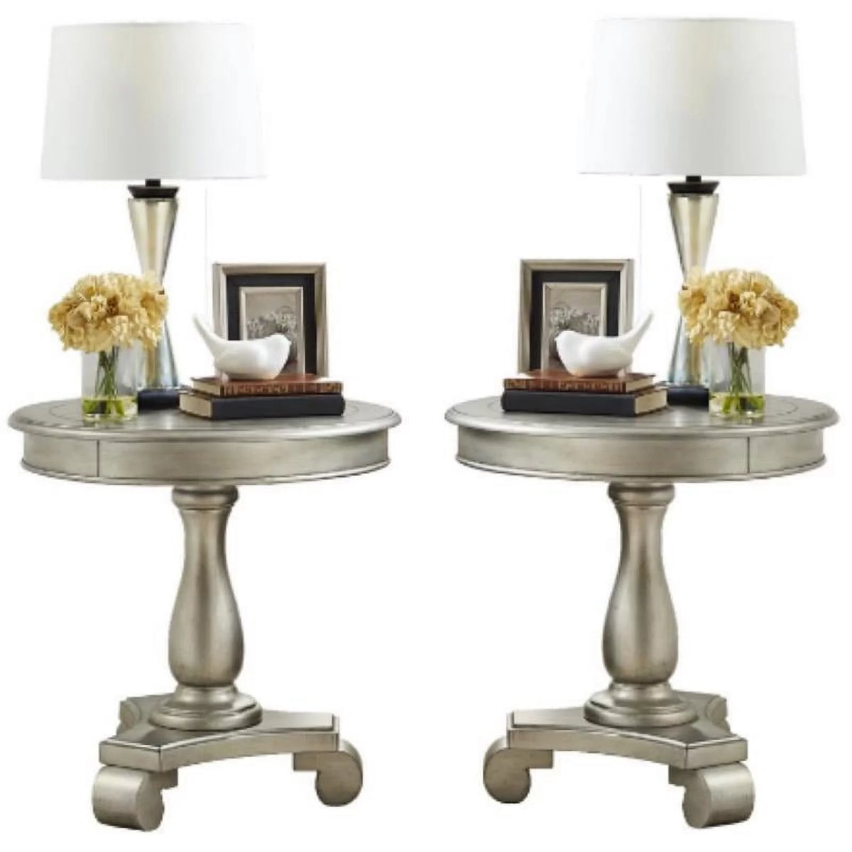 Round Wood Pedestal End Table Set of 2 Y5913