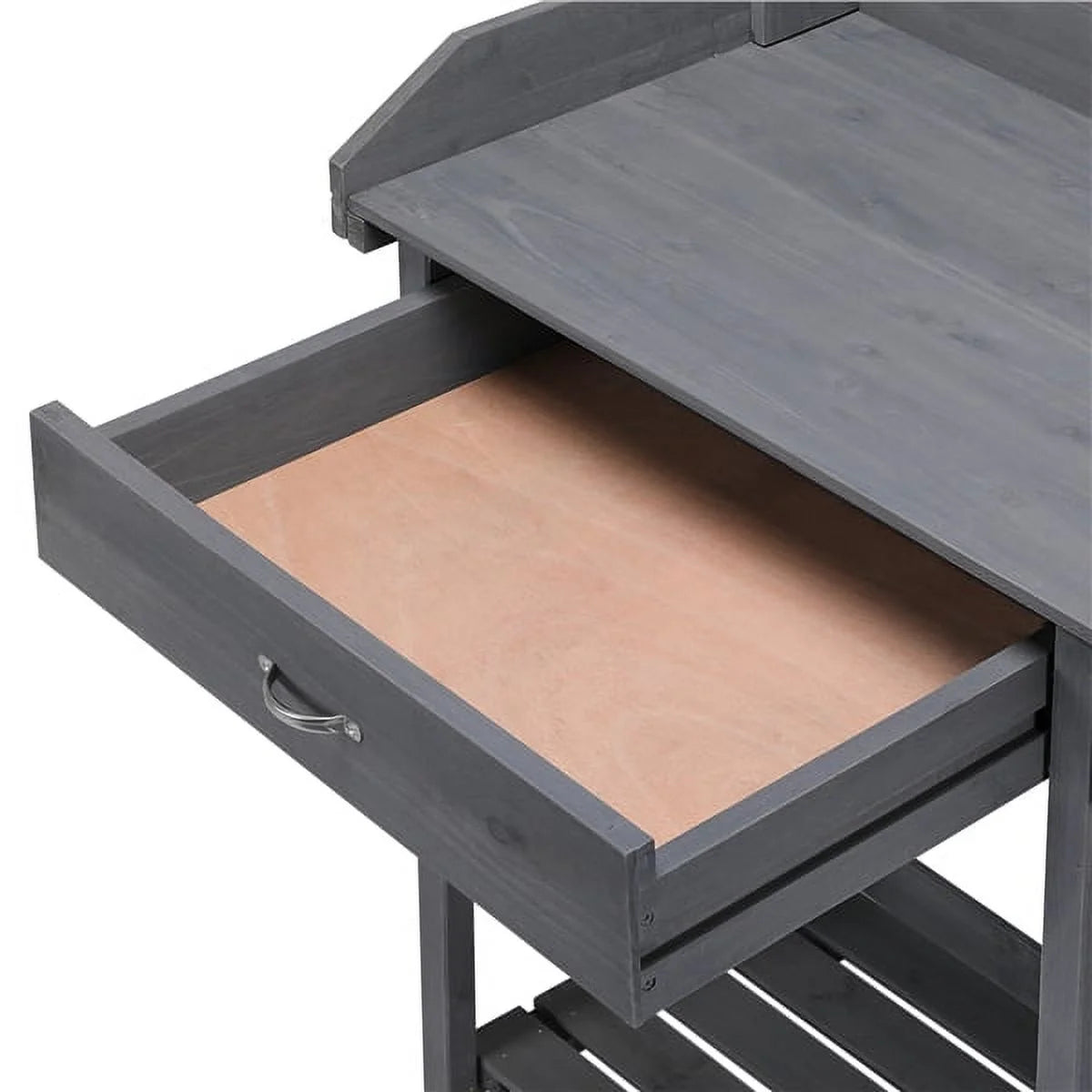 Wooden Potting Bench with Sink Drawer Rack Y748992