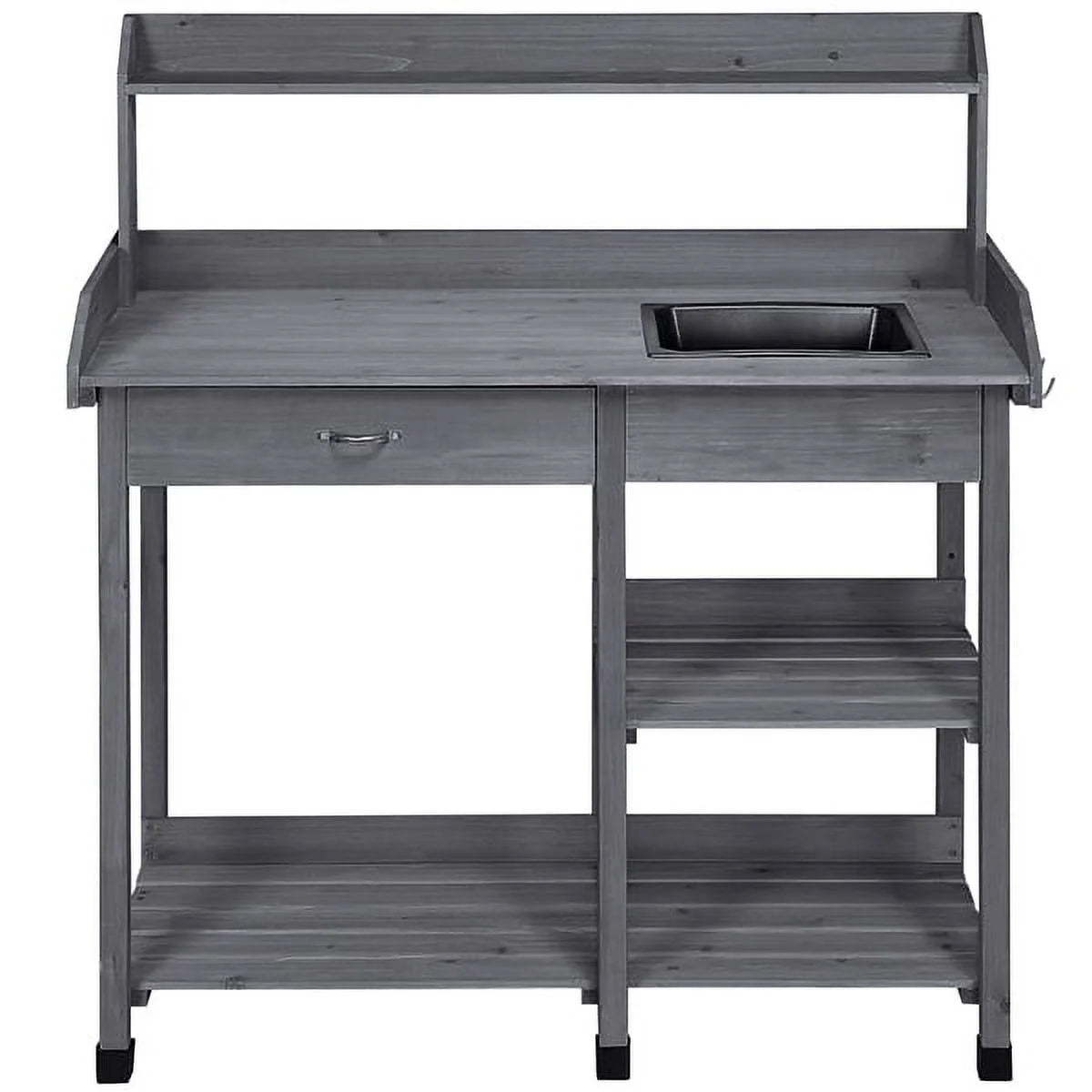 Wooden Potting Bench with Sink Drawer Rack Y748992