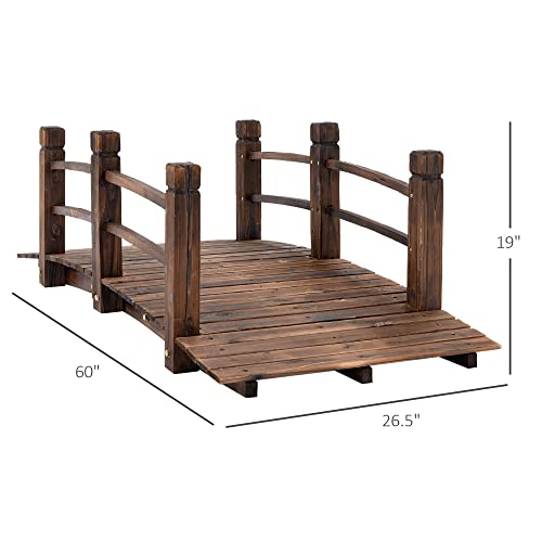 Fir Wood Garden Bridge Arc Walkway with Side Railings, Stained Wood, 60" x 26.5" x 19" F520
