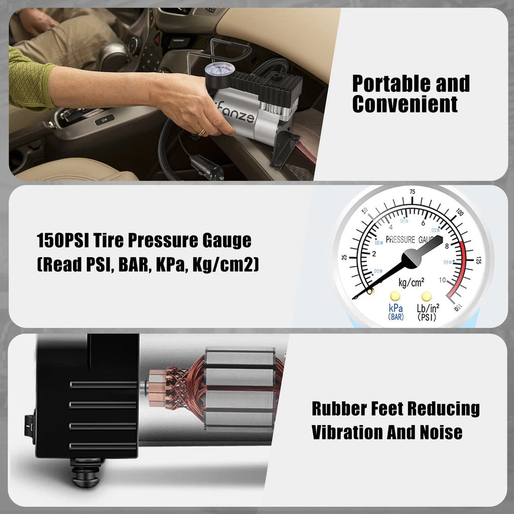 Portable DC 12V Tire Inflator Air Compressor with Mechanical Pressure Gauge D678314