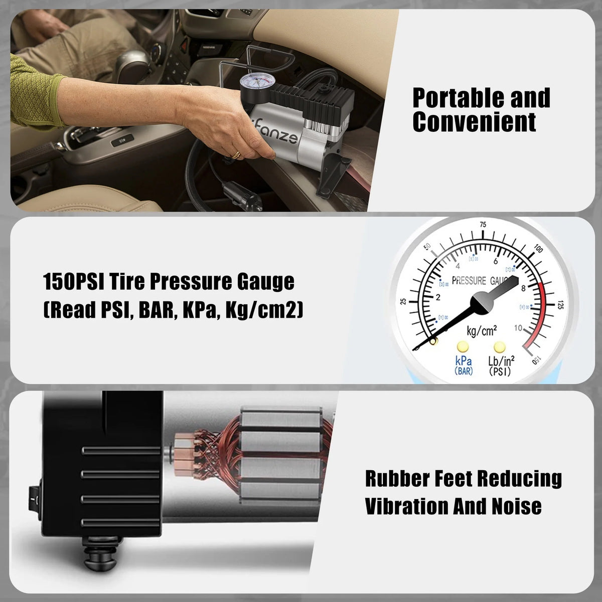 Portable DC 12V Tire Inflator Air Compressor with Mechanical Pressure Gauge D678314