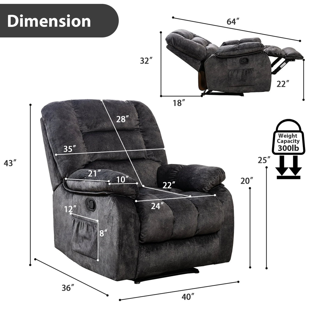 Gray Fabric Manual Recliner with Massage and Heat W272763
