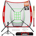 7'x7' Portable Baseball Net Set with Tee, Bat, Balls, Strike Zone, Carrying Bag O971967