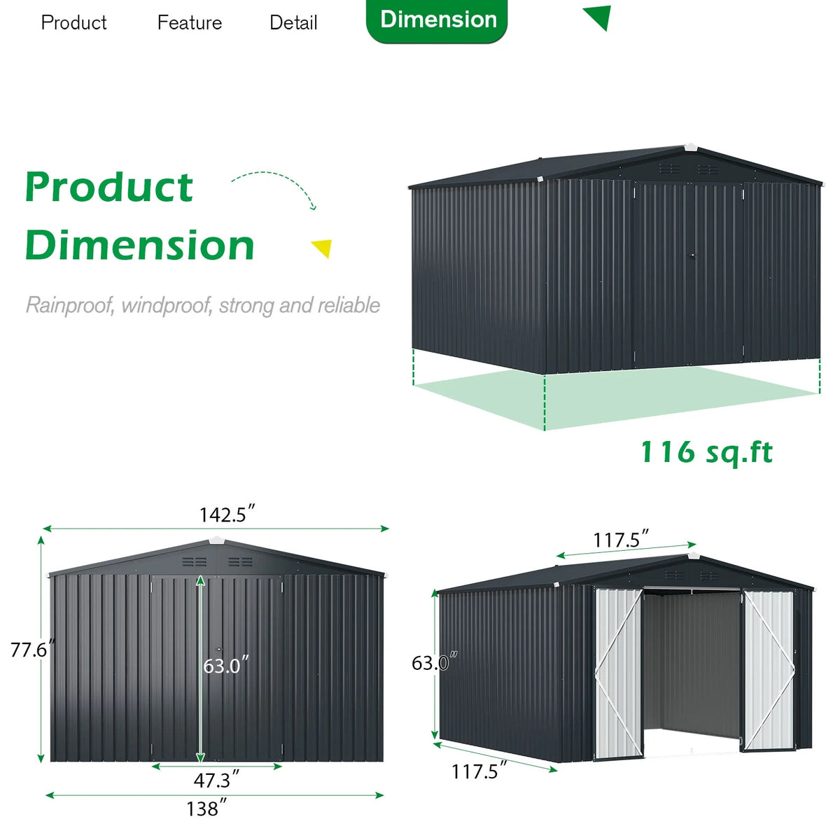 10' x 12' Gray Metal Storage Shed T90809
