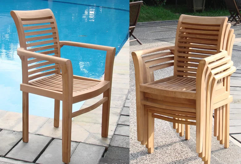 Grade-A Teak 7 Pc Dining Set with 6 Stacking Arm Chairs W605441
