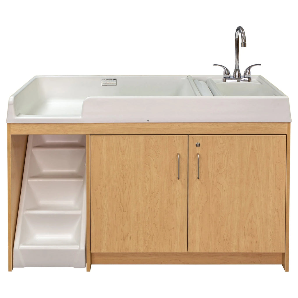 Maple Wood Toddler Changing Table with Sink and Steps J882