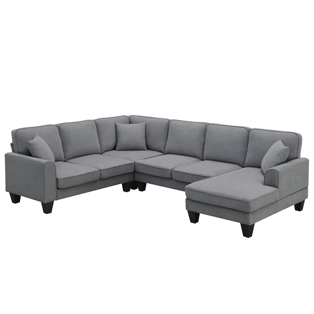 Dark Gray 7 Seat U Shape Sectional Sofa with 3 Pillows J662827