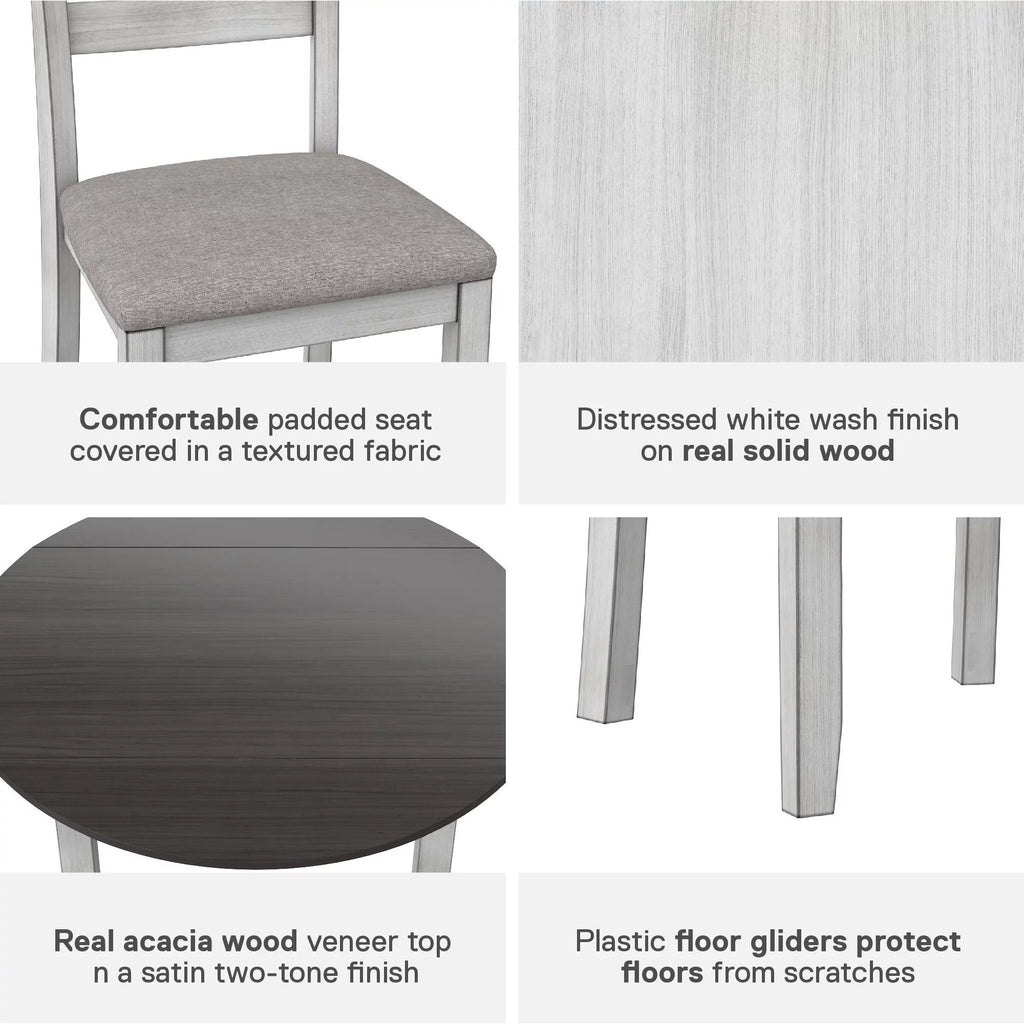 3-Piece Drop Leaf Wood Dining Set with Round Table and 2 Chairs W11561