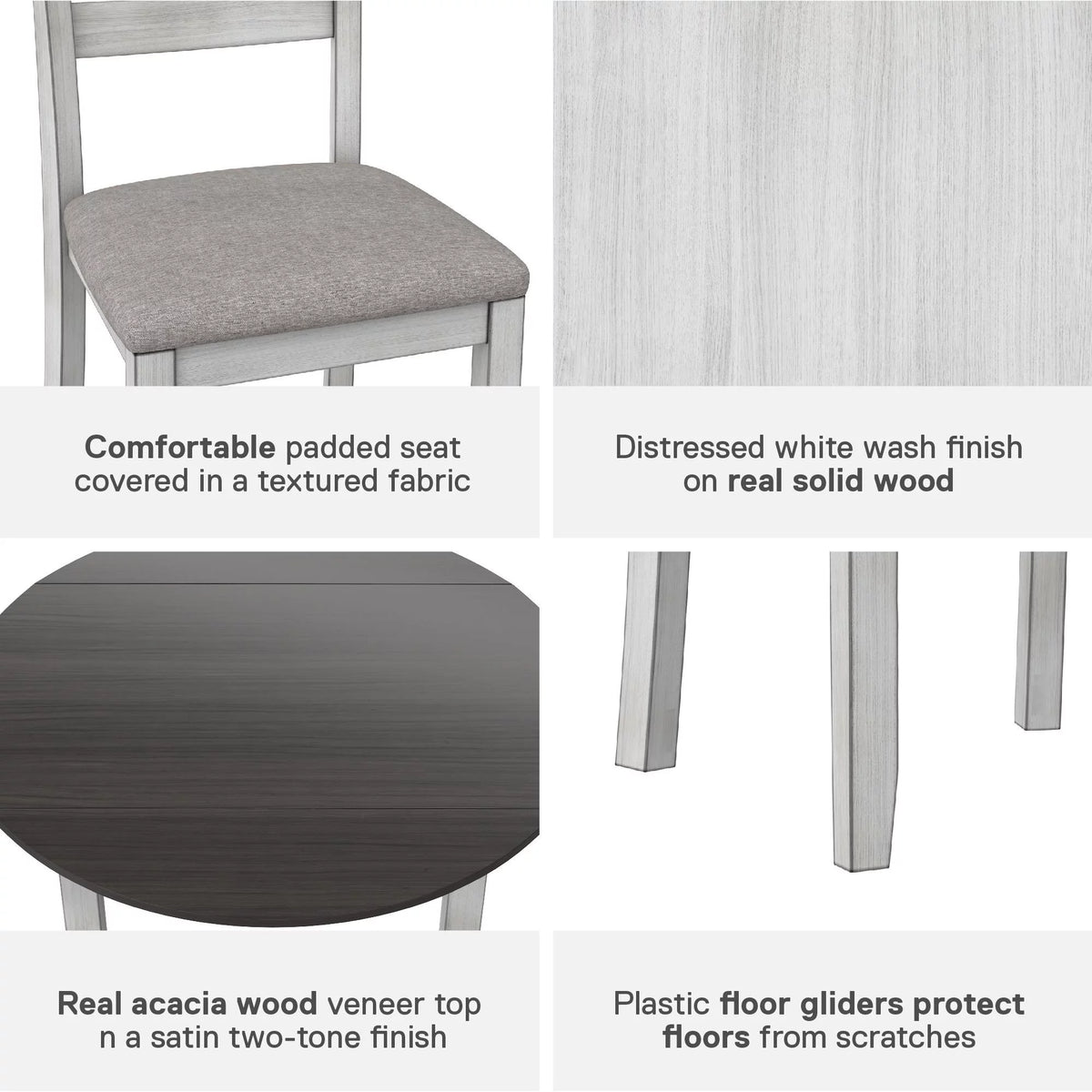 3-Piece Drop Leaf Wood Dining Set with Round Table and 2 Chairs W11561