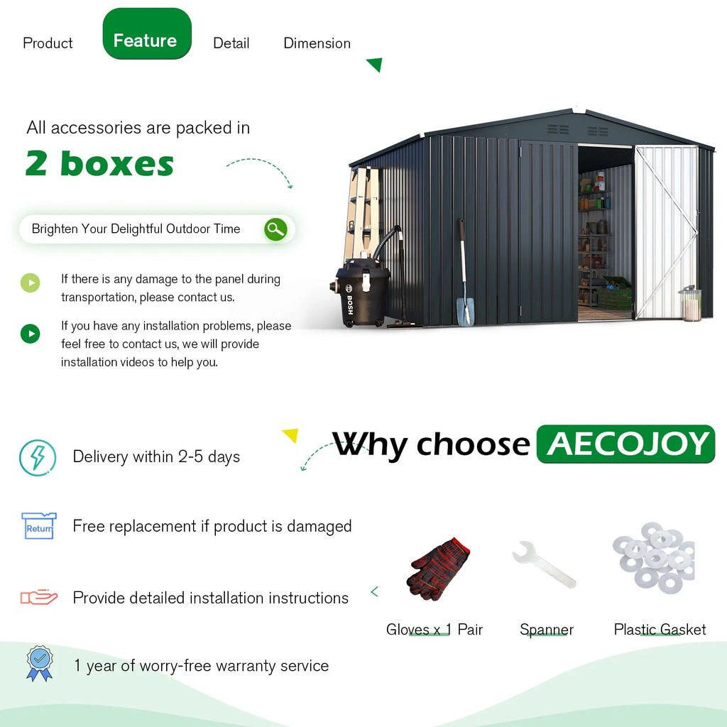 10' x 12' Gray Metal Storage Shed T90809