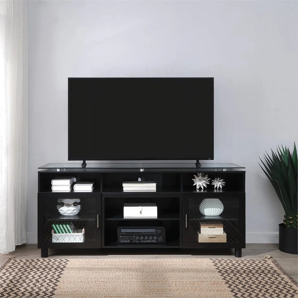 72" Black Engineered Wood TV Stand with Tempered Glass G174806