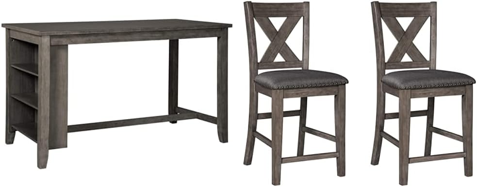 Rustic Counter Height Dining Table with Storage, Dark Gray N7834