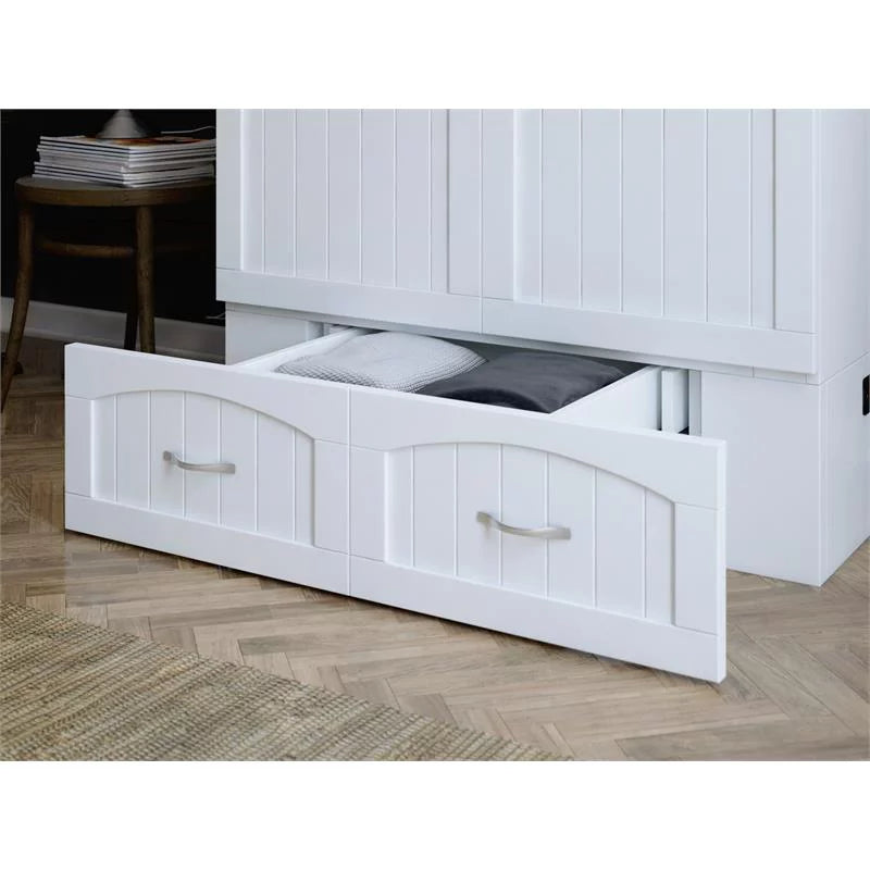White Wood Twin XL Murphy Bed Chest with Mattress W51878