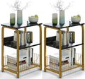 Black Marble 3 Tiers Nightstand with Wood and Metal Frame H40626