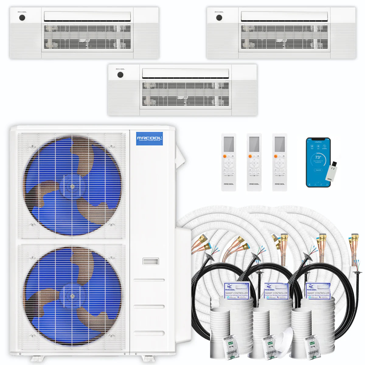 45,000 BTU 3 Zone Ceiling Cassette Ductless Air Conditioner and Heat Pump W675