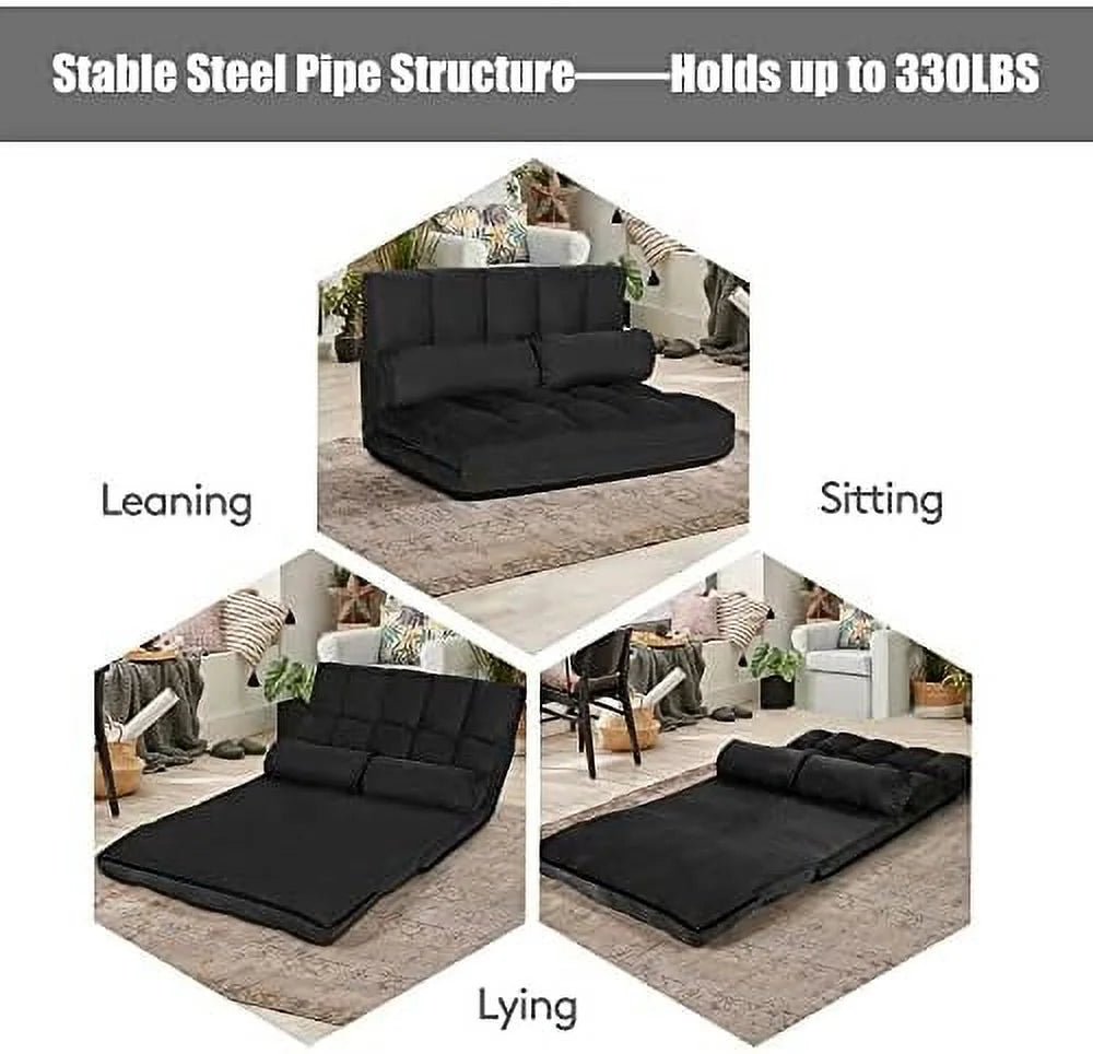 Foldable Floor Sofa with 2 Pillows & Suede Cloth Cover J51916