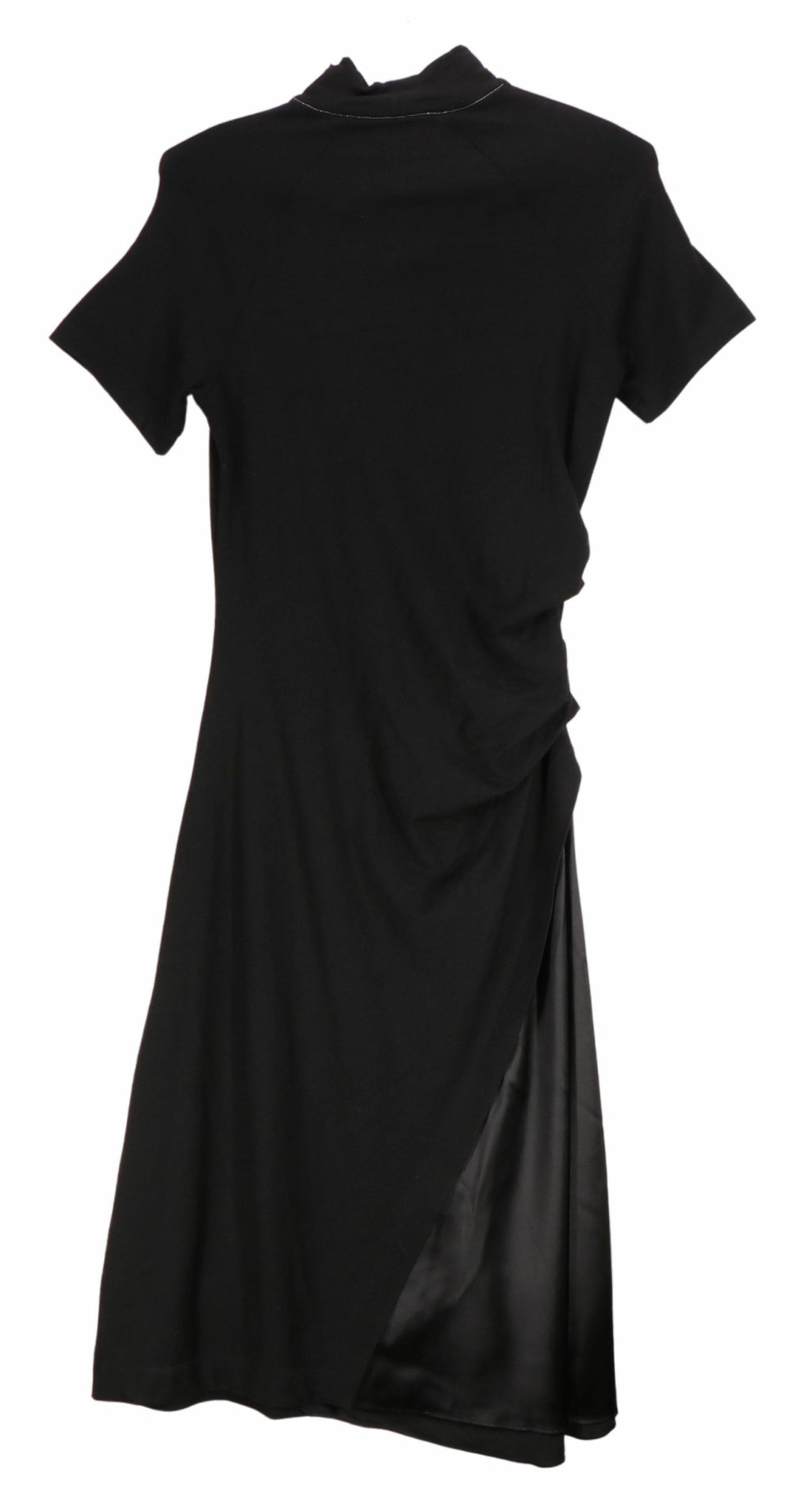 Black Midi Mock Neck Dress with Satin In-Lay and Brass C R590467