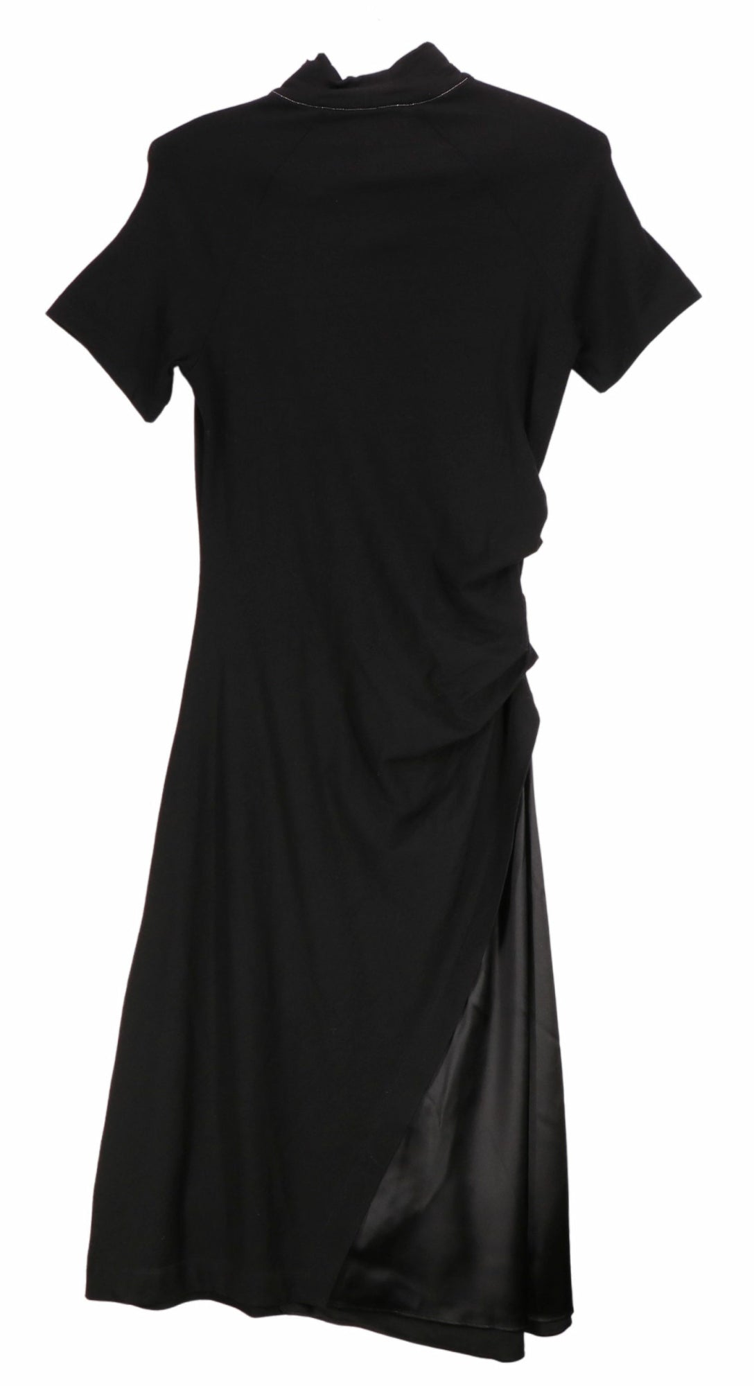 Black Midi Mock Neck Dress with Satin In-Lay and Brass C R590467