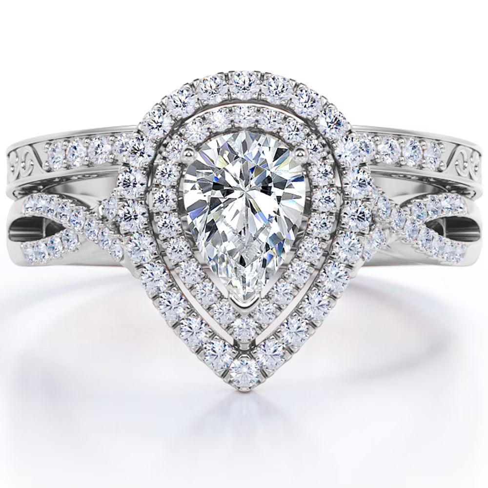 1.75 Carat Almond Shape Moissanite Crossover Wedding Set S92549