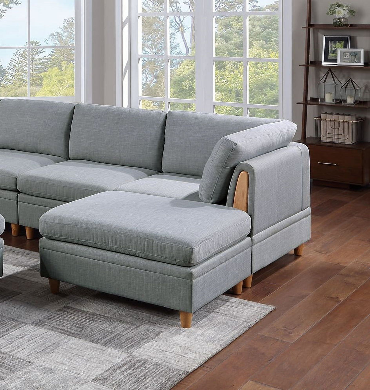 Light Grey 8pc Sectional Sofa Set with Wedges, Armless Chairs and Ottomans E7053