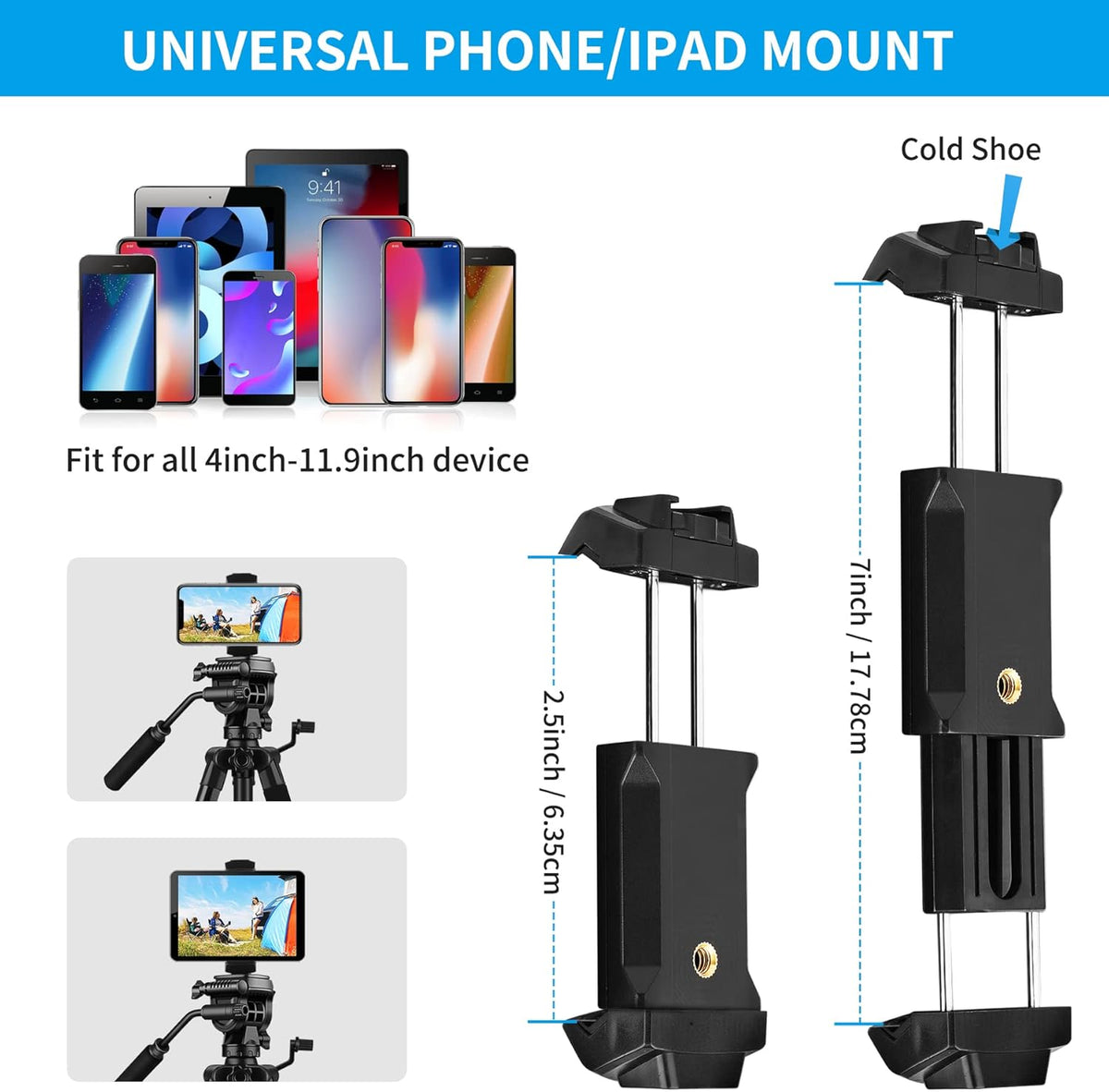 73 inch Tripod with Fluid Head, 2 Quick Release Mounts, Tablet & Phone Mount, Pack of 2 Y884039