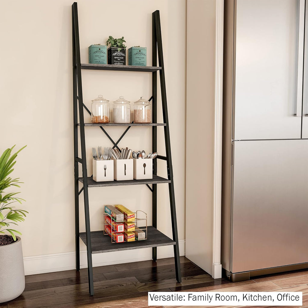 Gray Woodgrain 4-Tier Ladder Bookshelf Y301