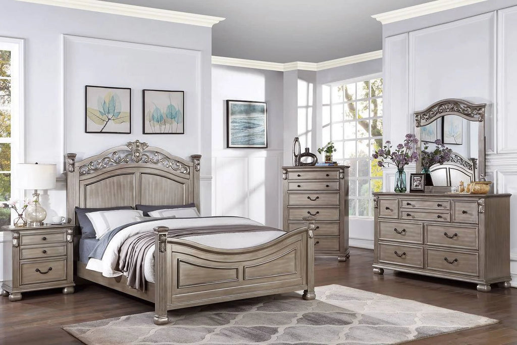 Eastern King Bed 2x Nightstands Grey Wood 3pc Set B81602