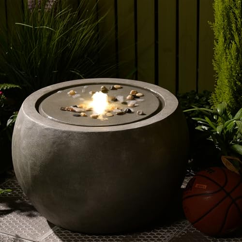 Large Round Bubbler Water Fountain with Lights & Pump Gray I475