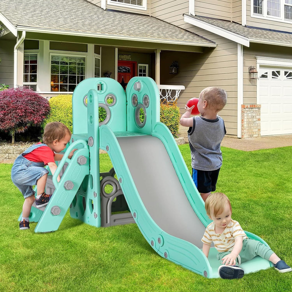 4 in 1 Toddler Slide and Climber Playset with Basketball Hoop Z81274