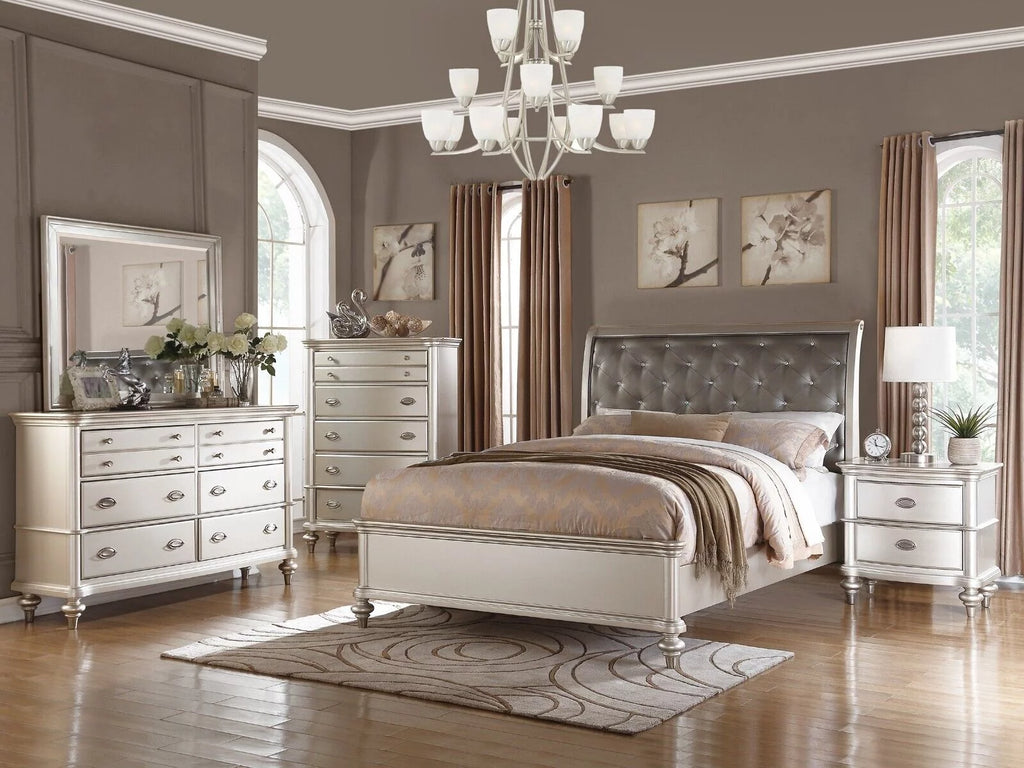 Queen Size 4pc Bedroom Furniture Set Faux Leather Tufted Headboard H92503