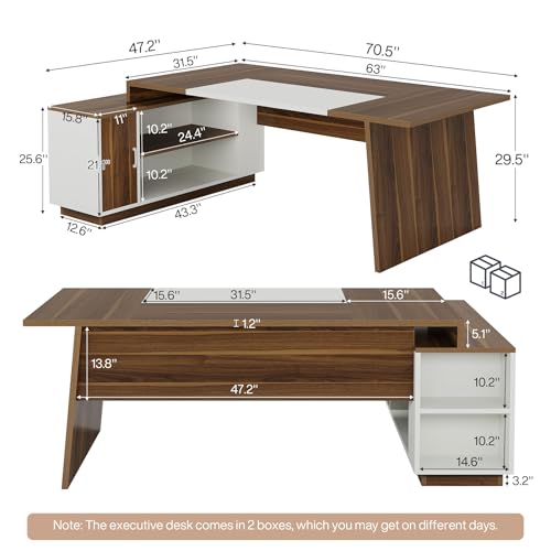 L-Shaped Executive Office Desk with Storage Cabinet and Shelves F937