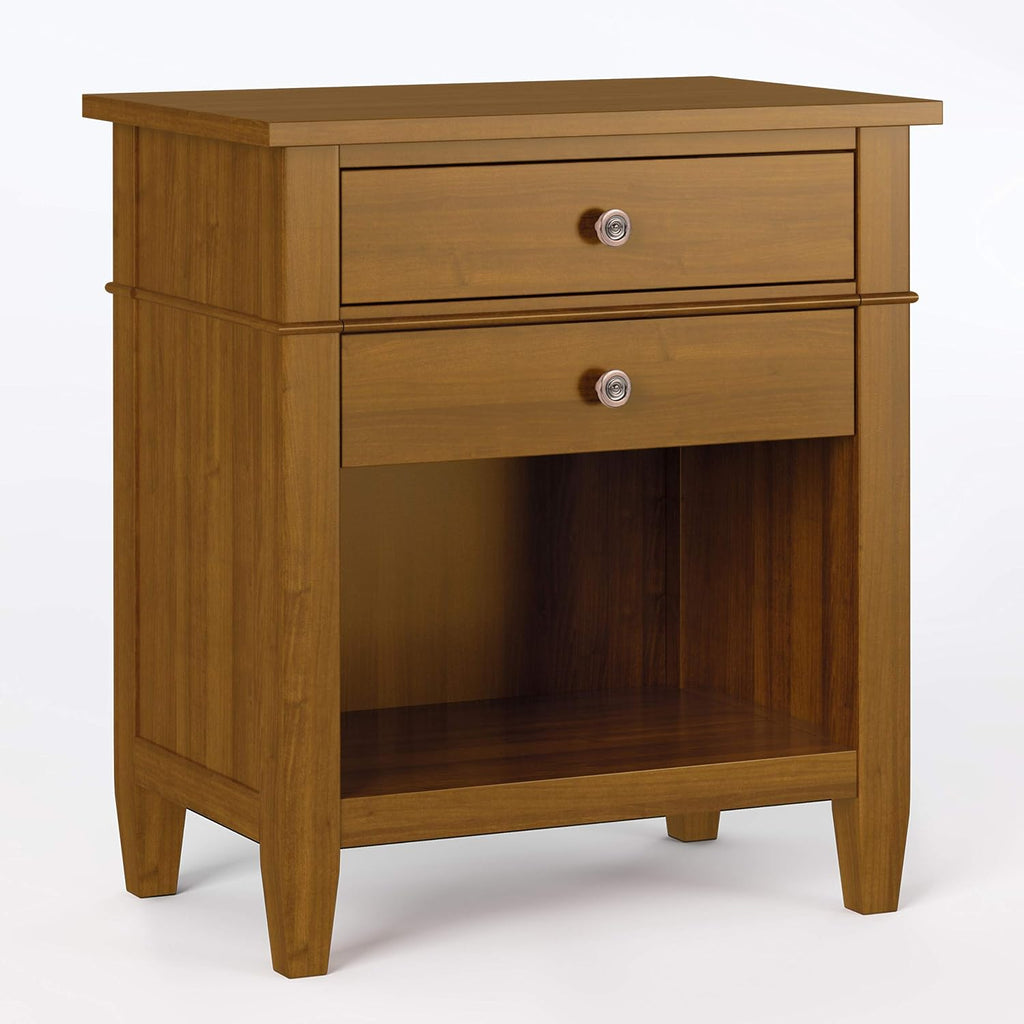 White Solid Wood 2 Drawer Night Stand with Shelf A7315