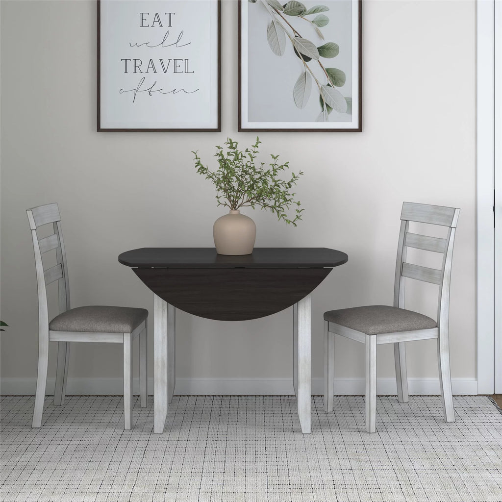 3-Piece Drop Leaf Wood Dining Set with Round Table and 2 Chairs W11561