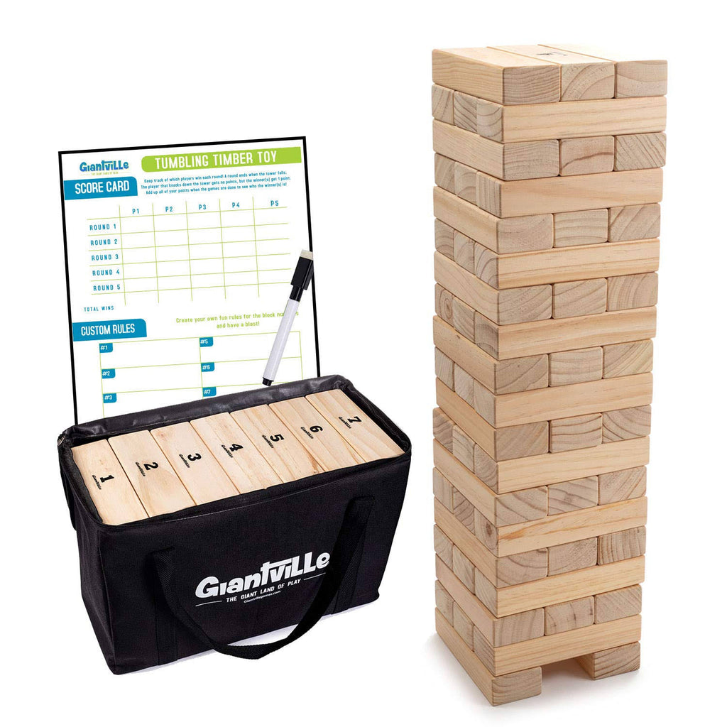 56 Pieces Pine Wood Tumbling Timber Blocks Floor Game with Carry Bag E51152
