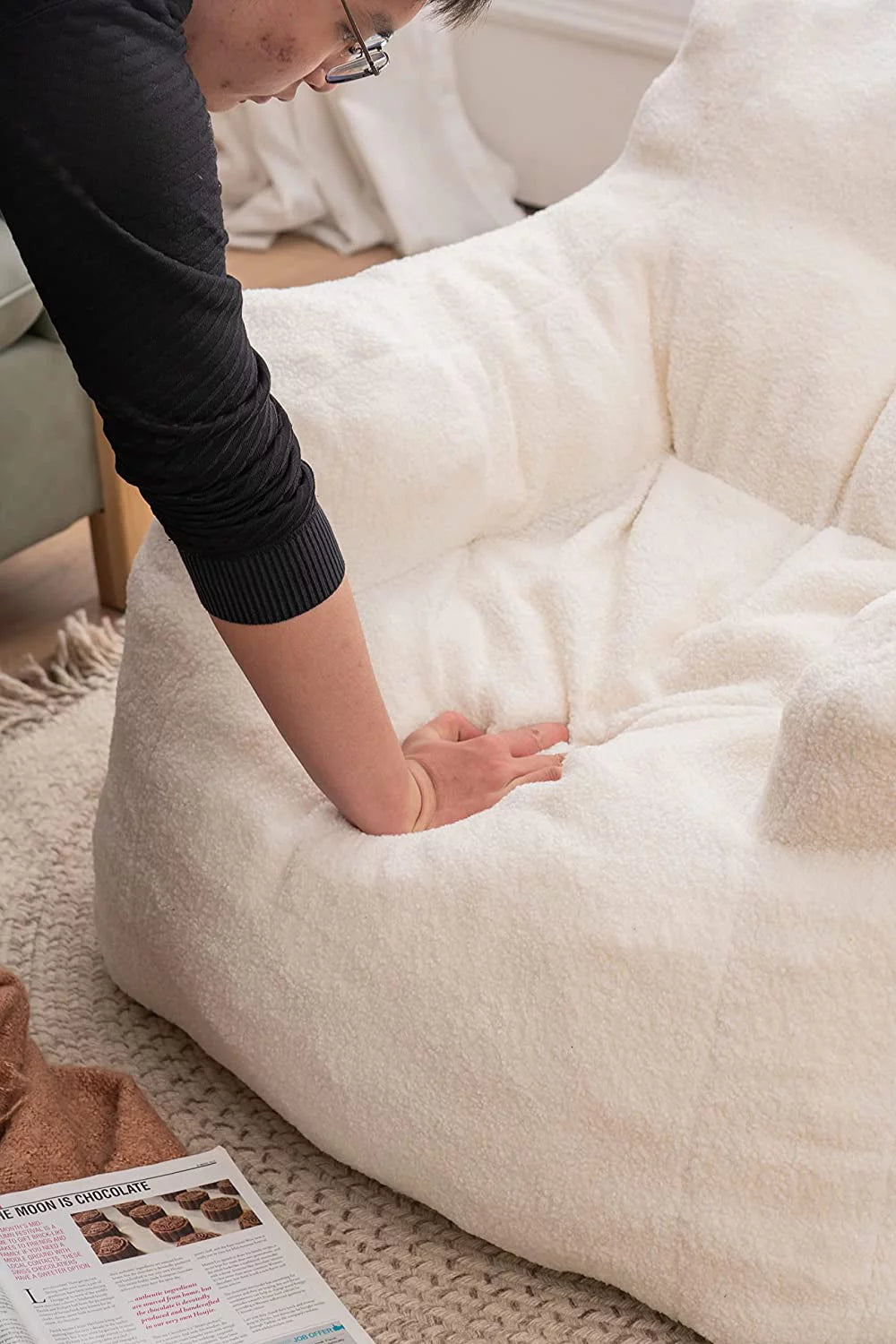 Ivory Soft Tufted Foam Bean Bag Chair I1012