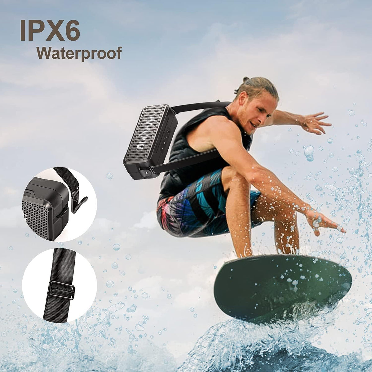 60W IPX6 Waterproof Portable Bluetooth Speaker with 8000mAh Power Bank K4509