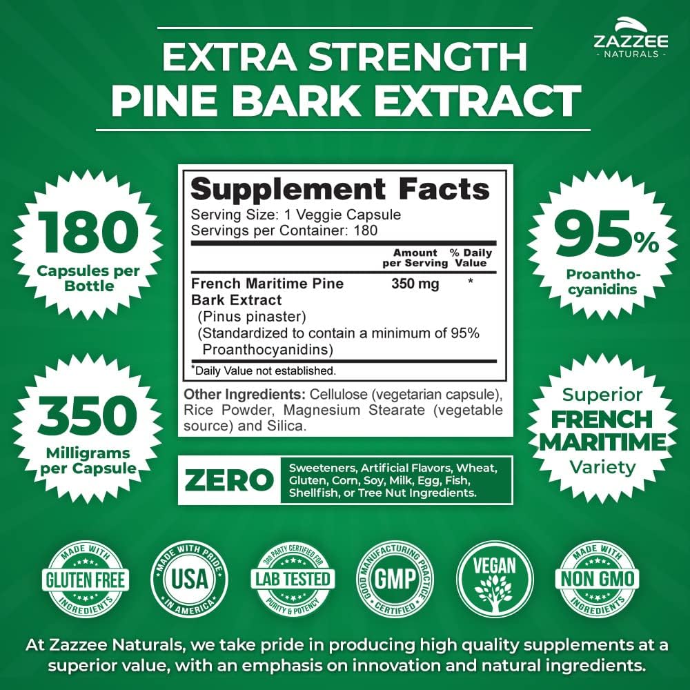 French Maritime Pine Bark Extract 350 mg 180 Vegan Capsules Z446604