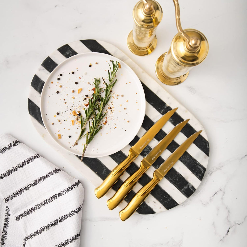 19 Piece Black and Gold Knife Set with Block Self Sharpening and Cooking Utensils Set P80541
