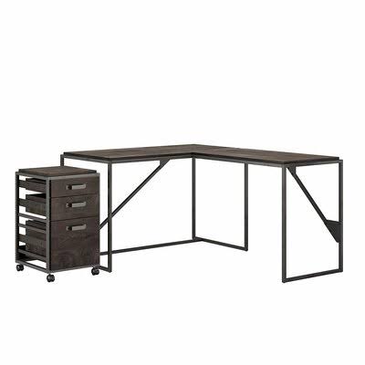 Dark Gray Hickory Desk with Filing Cabinet Set S34008