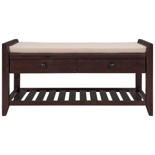 Espresso Shoe Rack with Cushioned Seat and Drawers D933