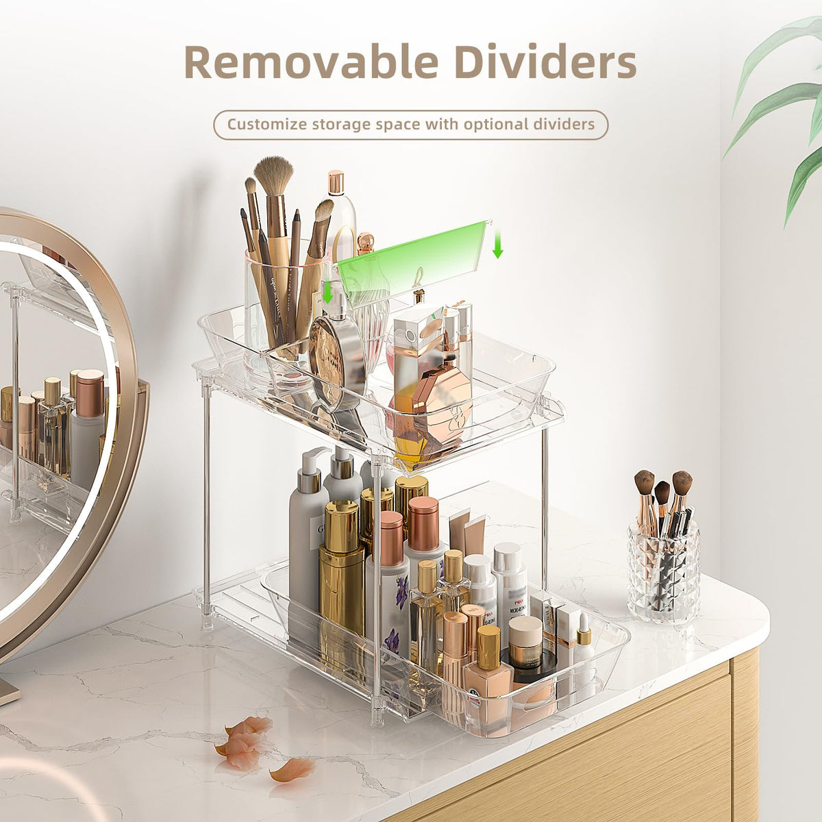 2 Pack Clear Pull Out Drawer Under Sink Organizer with Movable Dividers D8641