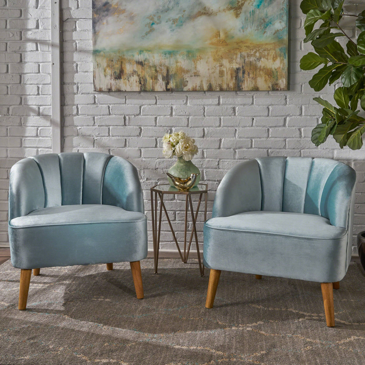 Modern Velvet Club Chairs, Set of 2, Cobalt Blue U144