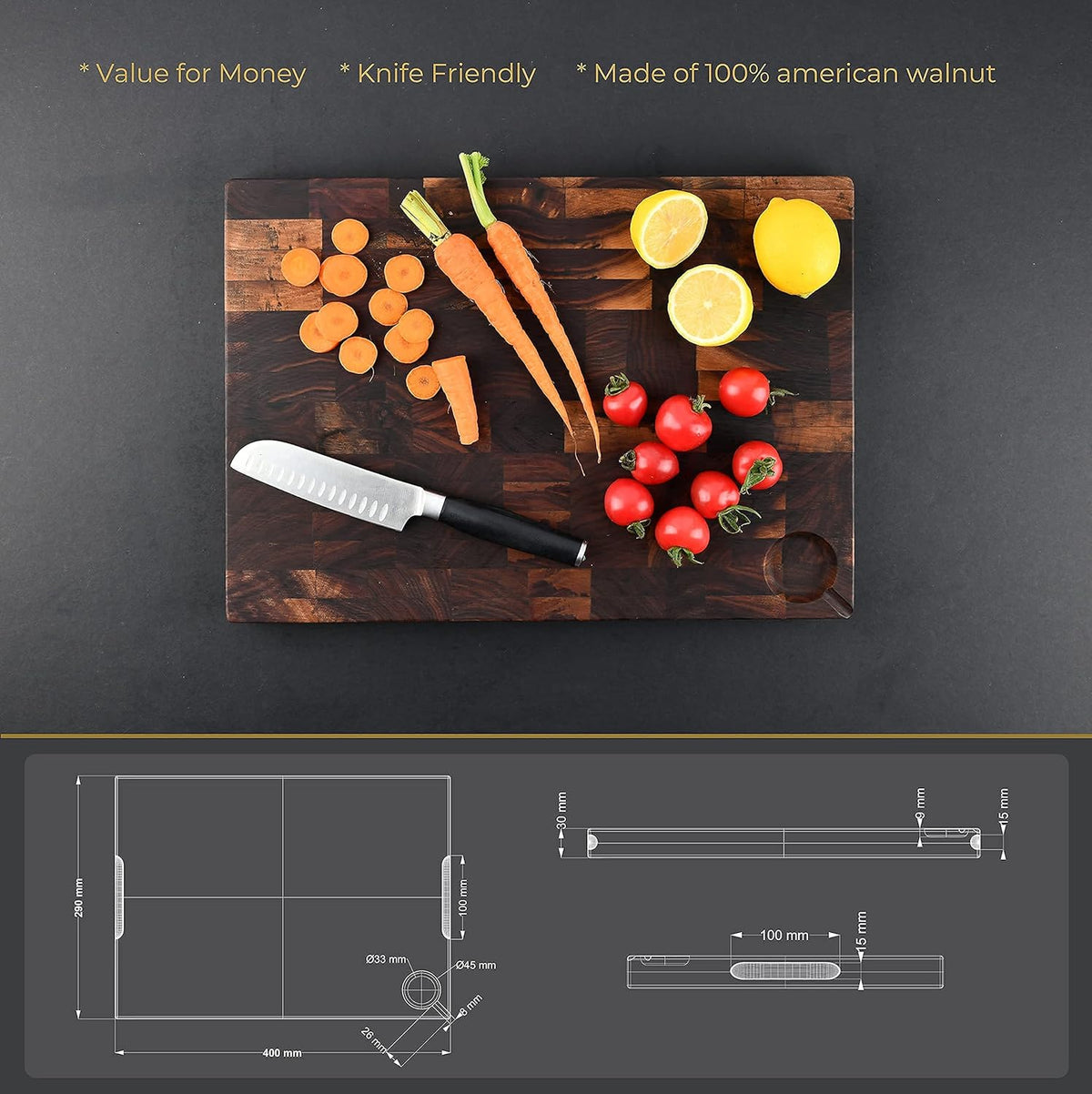 16X11.5 Inches American Walnut Wood Cutting Board X666
